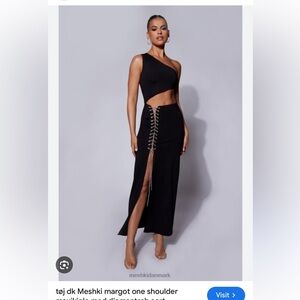 Margot One Shoulder Maxi Dress With Diamante Rope - Black Meshki